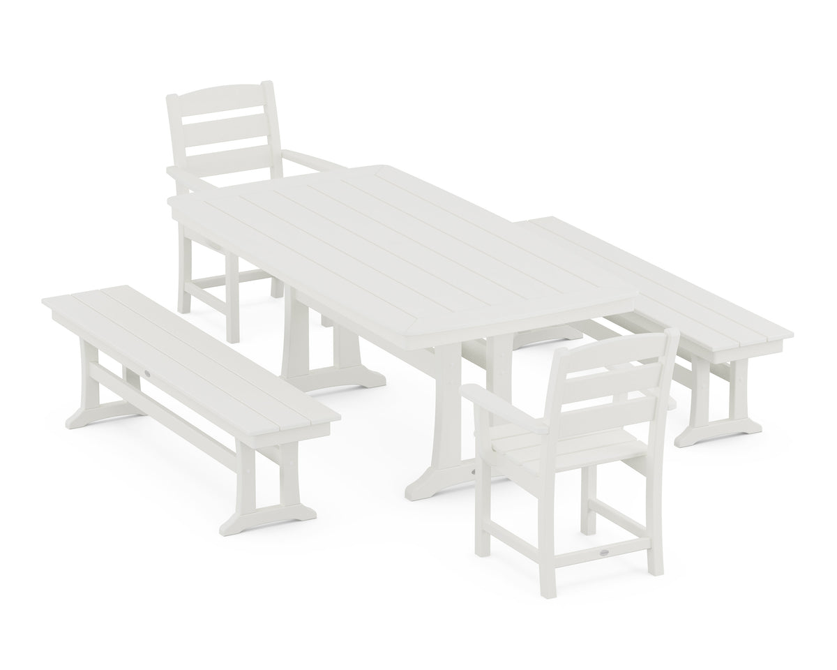 POLYWOOD Lakeside 5-Piece Dining Set with Trestle Legs - 38" x 73" Table in Vintage White