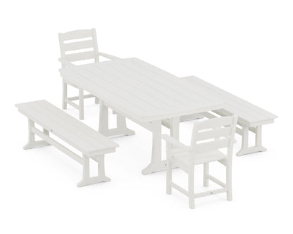 POLYWOOD Lakeside 5-Piece Dining Set with Trestle Legs - 38" x 73" Table in Vintage White