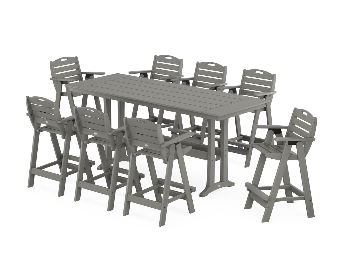 POLYWOOD Nautical 9-Piece Farmhouse Bar Set with Trestle Legs in Slate Grey