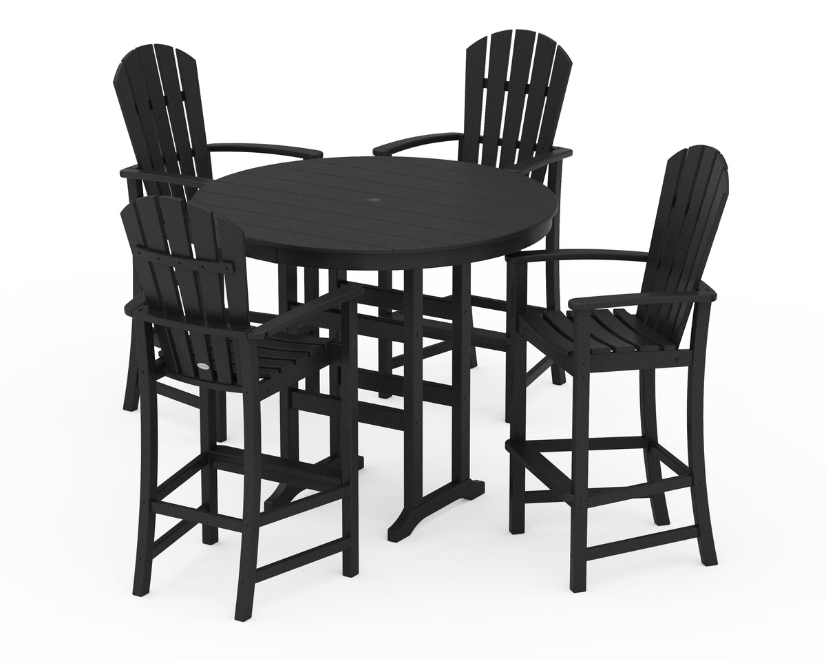 POLYWOOD Palm Coast 5-Piece Round Farmhouse Bar Set in Black