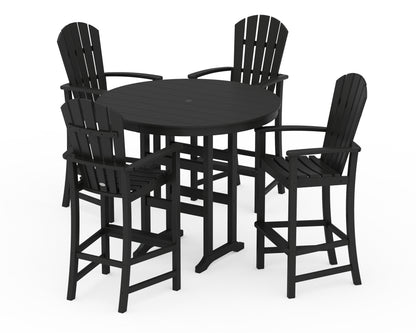POLYWOOD Palm Coast 5-Piece Round Farmhouse Bar Set in Black