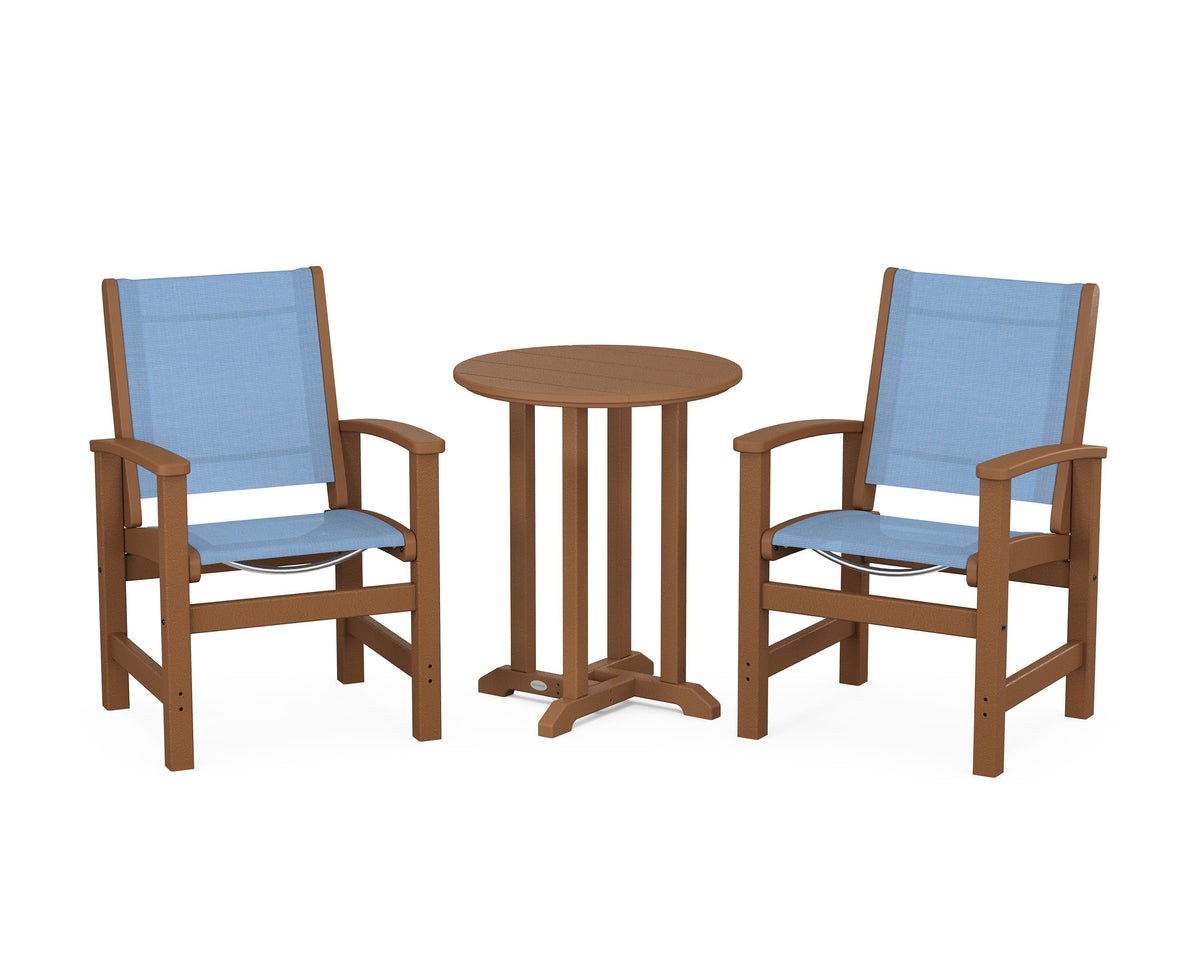 POLYWOOD Coastal 3-Piece Round Bistro Dining Set in Teak / Poolside