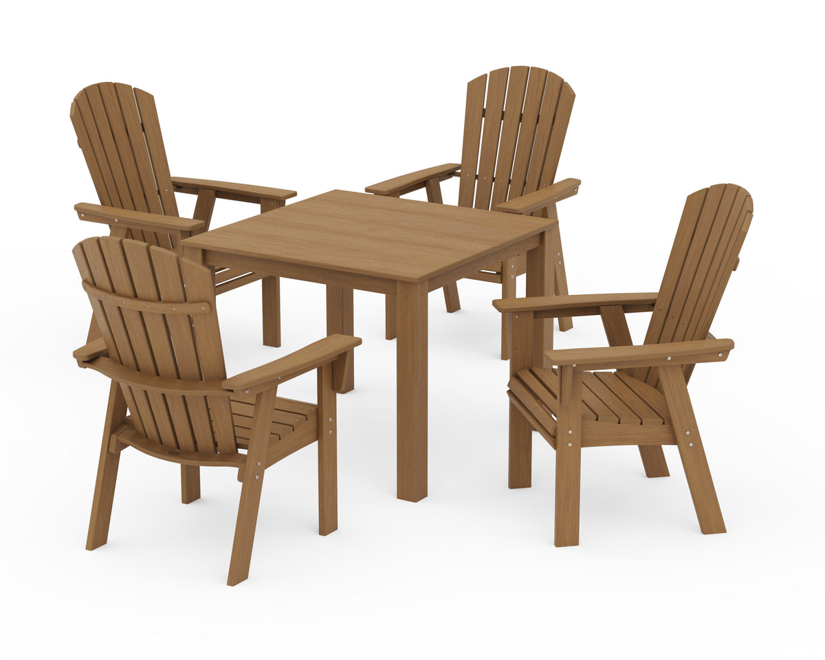 POLYWOOD Nautical Curveback Adirondack 5-Piece Parsons Dining Set in Natural