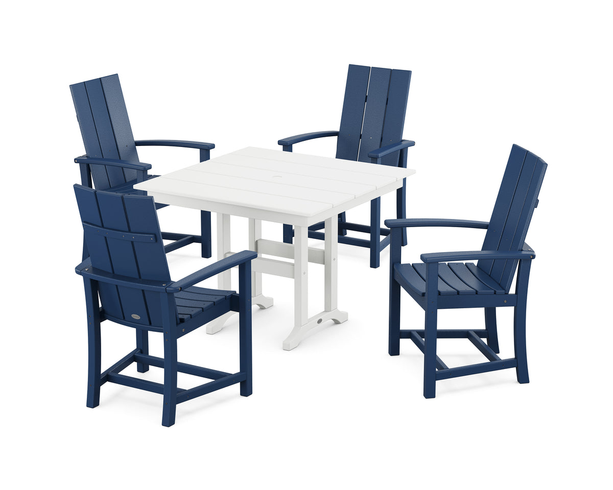 POLYWOOD Modern Adirondack 5-Piece Farmhouse Dining Set - 37" Table in Navy / White