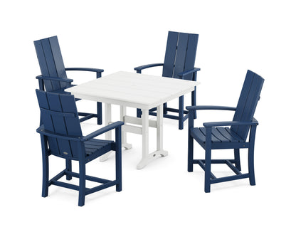 POLYWOOD Modern Adirondack 5-Piece Farmhouse Dining Set - 37" Table in Navy / White