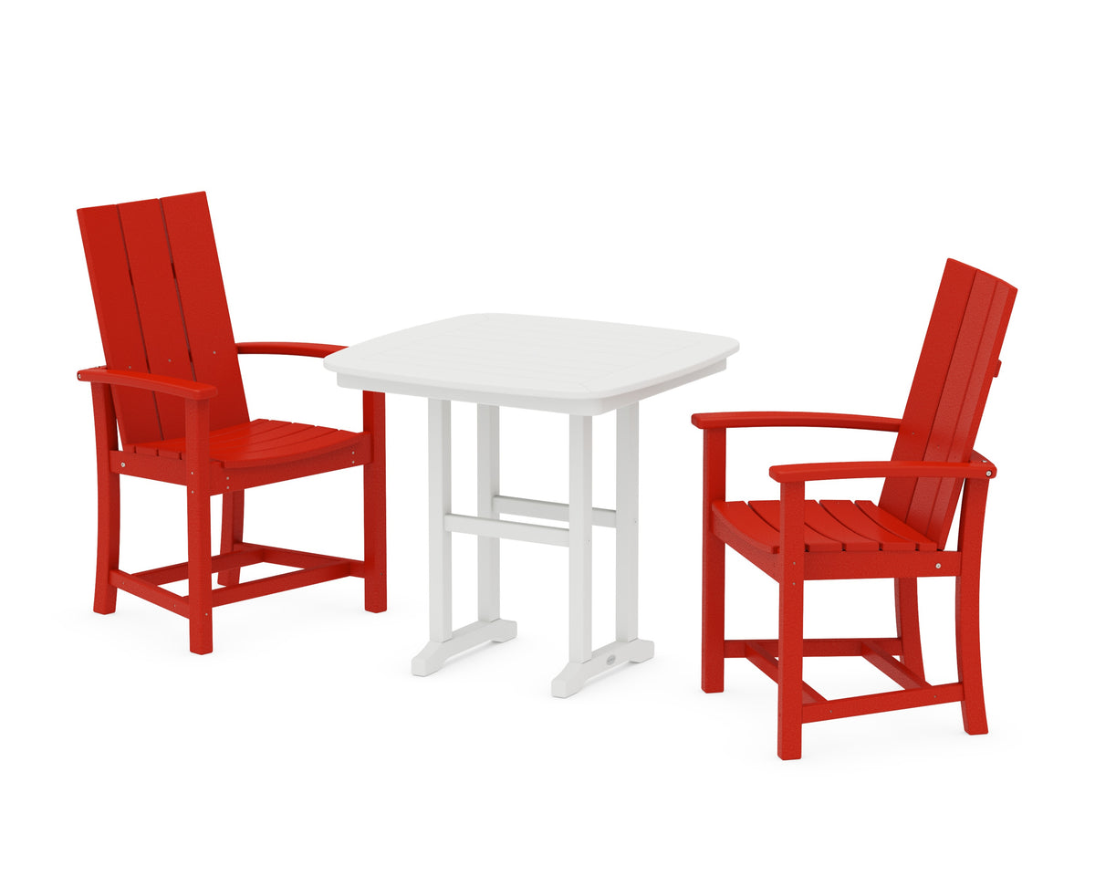 POLYWOOD Modern Adirondack 3-Piece Dining Set - 31" Table in Sunset Red / White