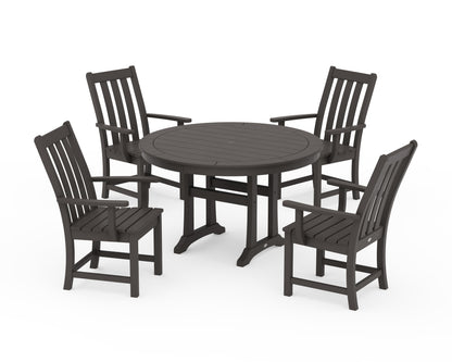 POLYWOOD Vineyard 5-Piece Round Dining Set with Trestle Legs in Vintage Coffee