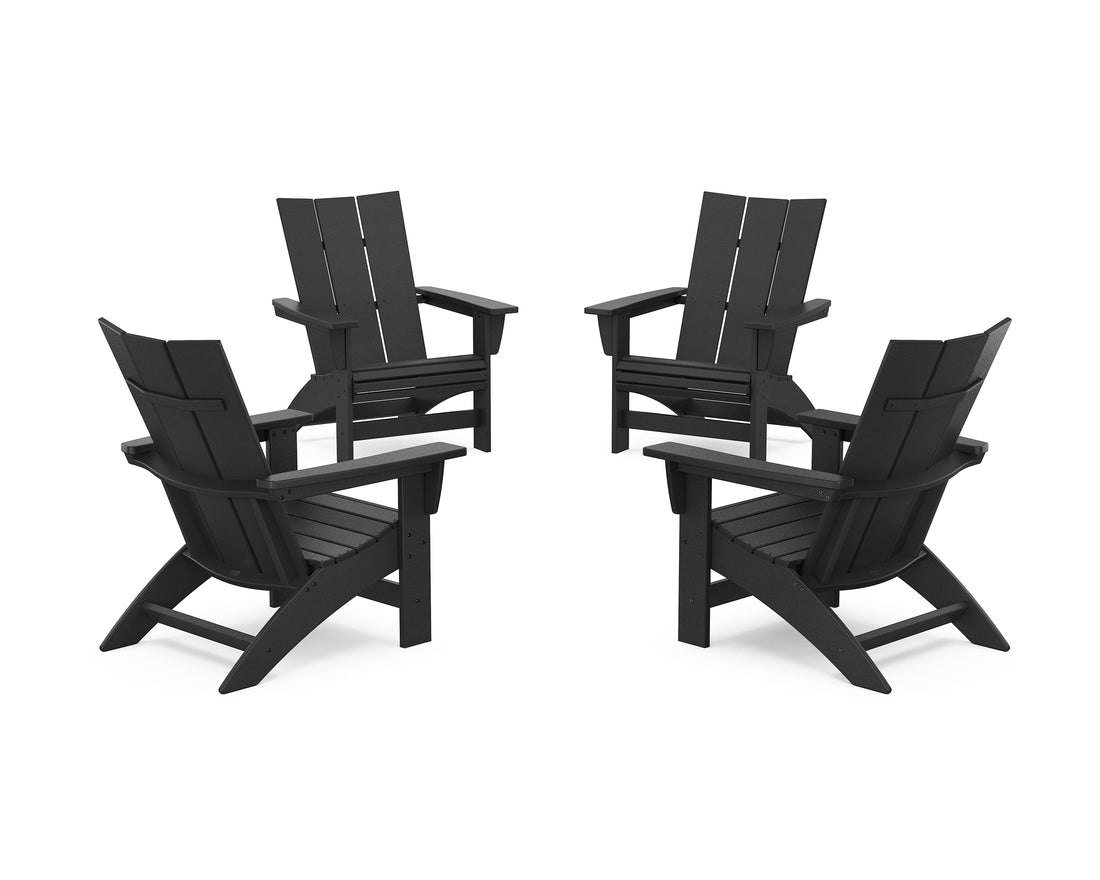 POLYWOOD 4-Piece Modern Grand Adirondack Chair Conversation Set in Black