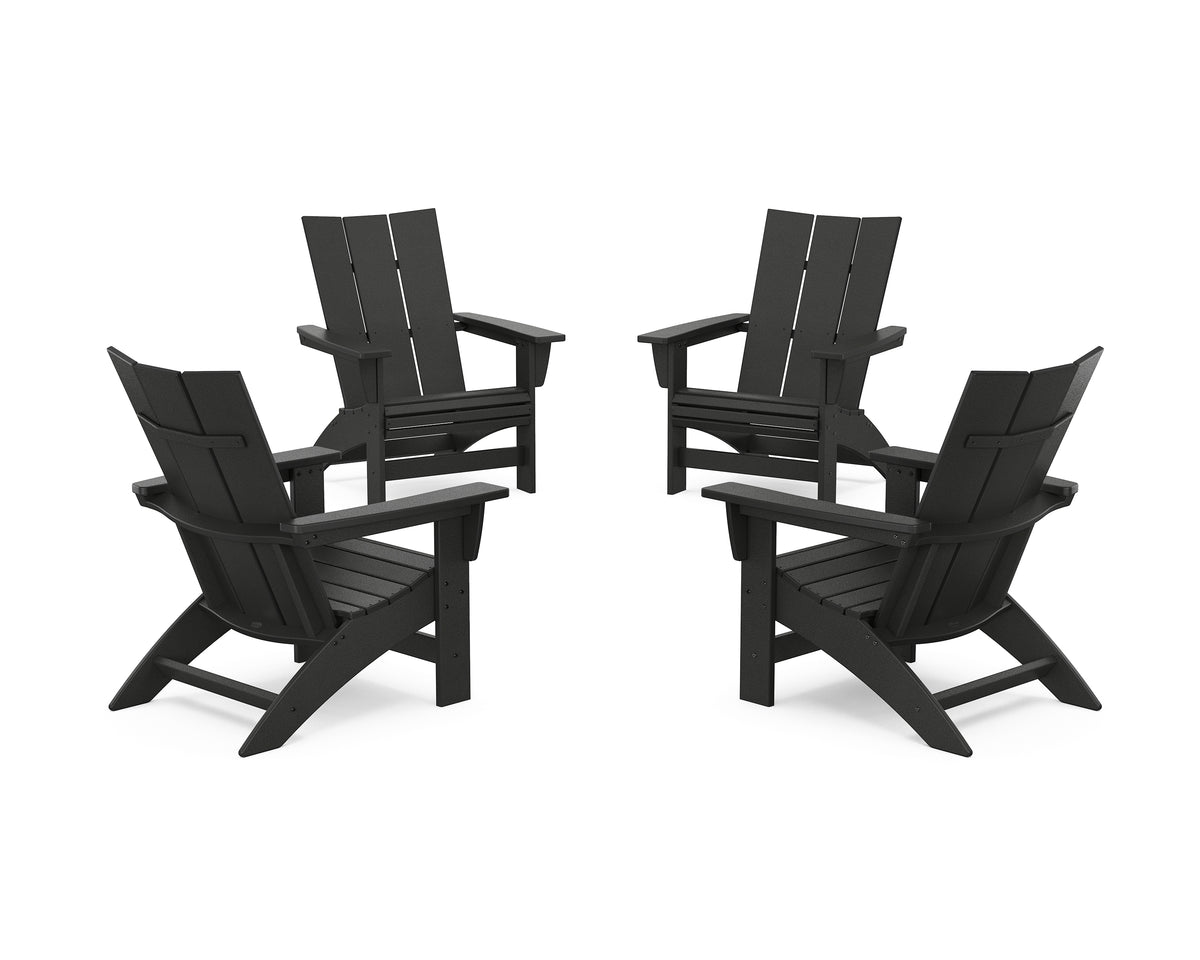 POLYWOOD 4-Piece Modern Grand Adirondack Chair Conversation Set in Black