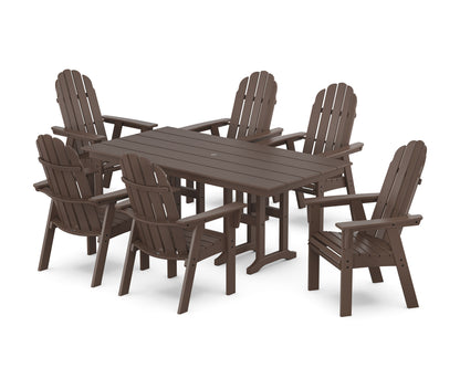 POLYWOOD Vineyard Curveback Adirondack Chair 7-Piece Farmhouse Dining Set in Mahogany