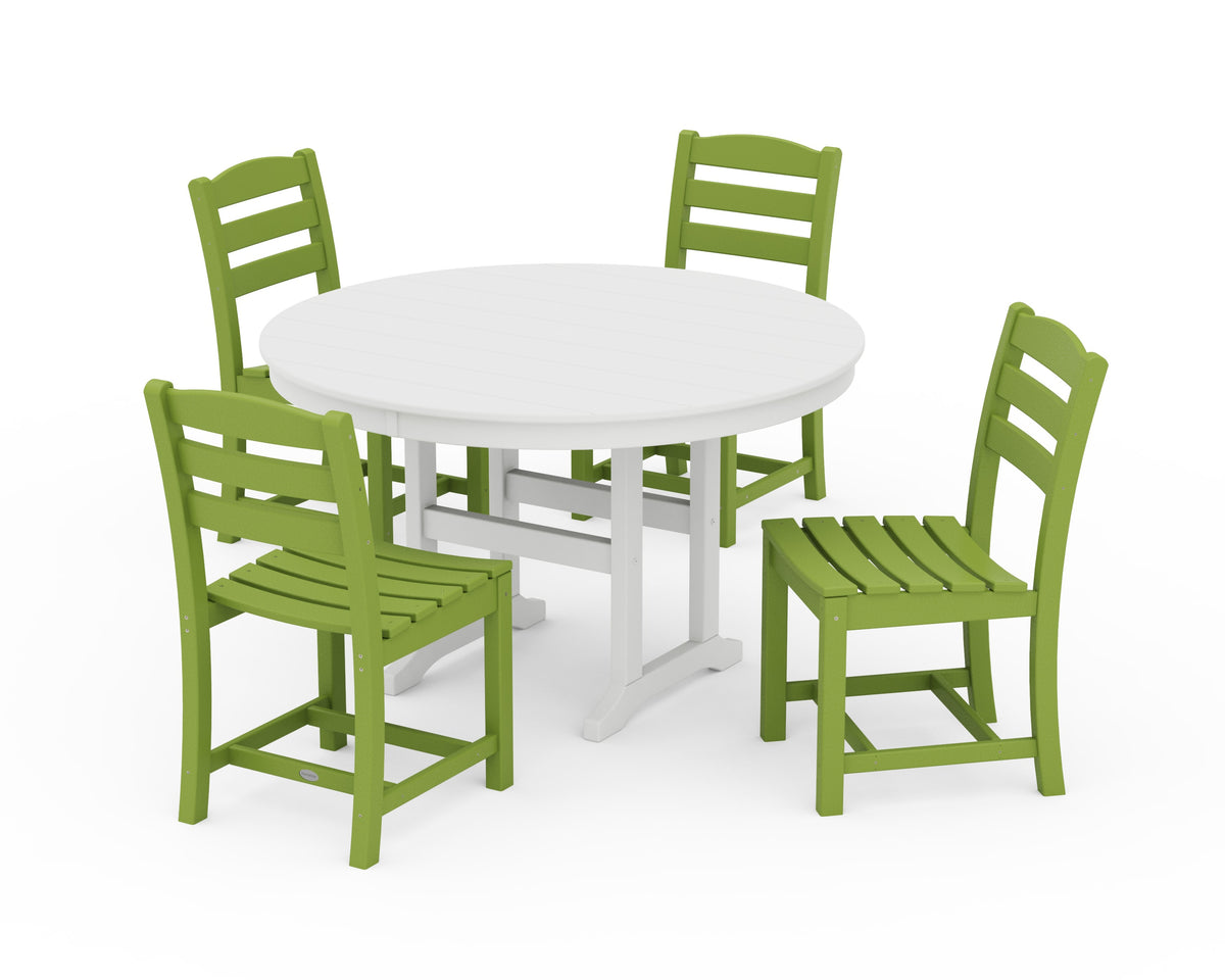 POLYWOOD La Casa Café Side Chair 5-Piece Round Farmhouse Dining Set in Lime / White