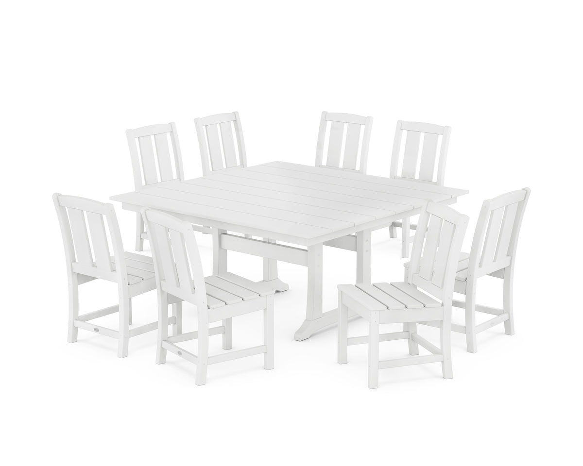 POLYWOOD Mission Side Chair 9-Piece Square Farmhouse Dining Set with Trestle Legs in White