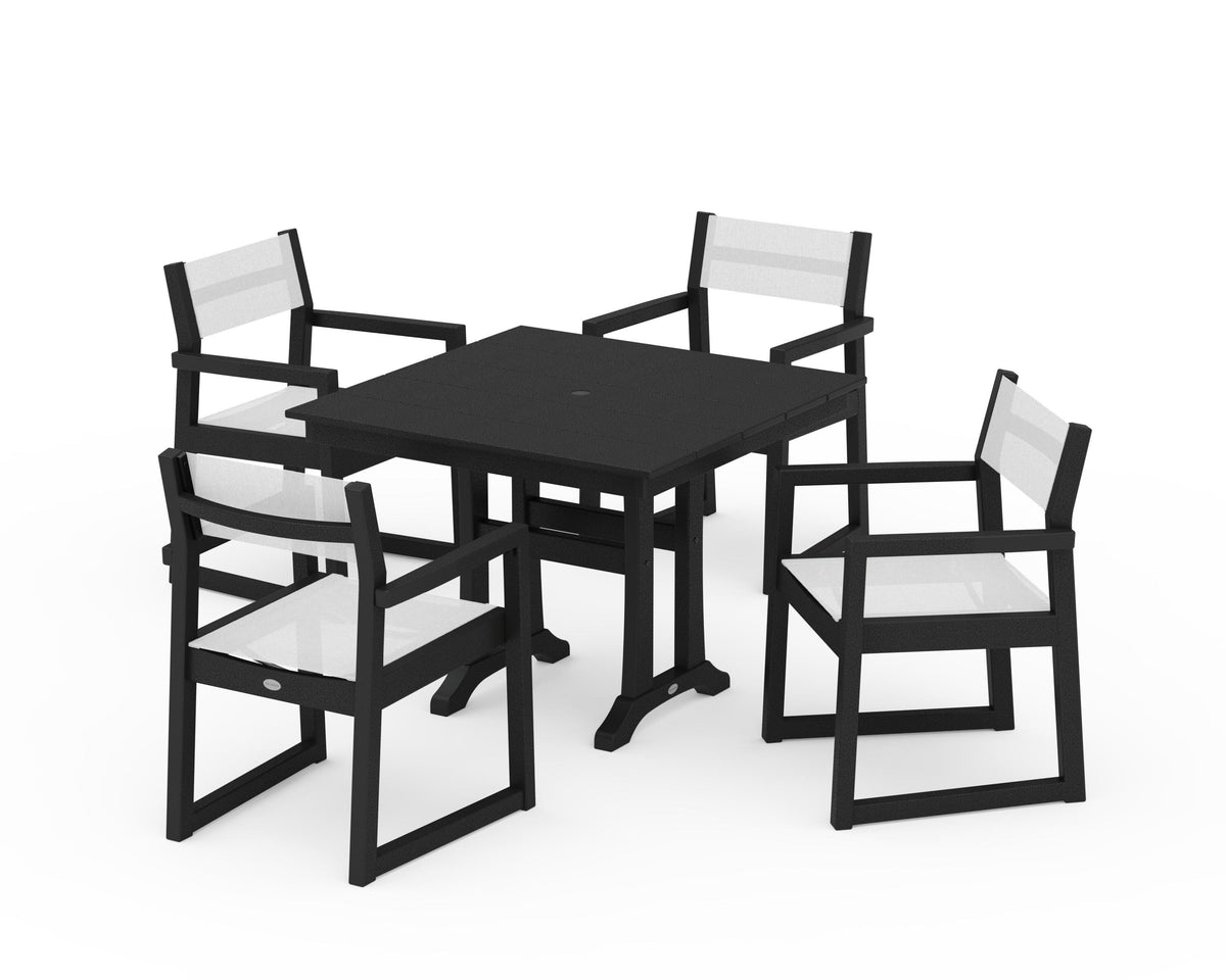 POLYWOOD EDGE Sling 5-Piece Farmhouse Dining Set with Trestle Legs in Black / White