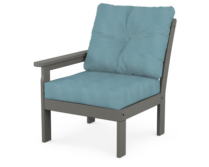 POLYWOOD Vineyard Modular Left Arm Chair in Slate Grey / Lattice Sky Blue