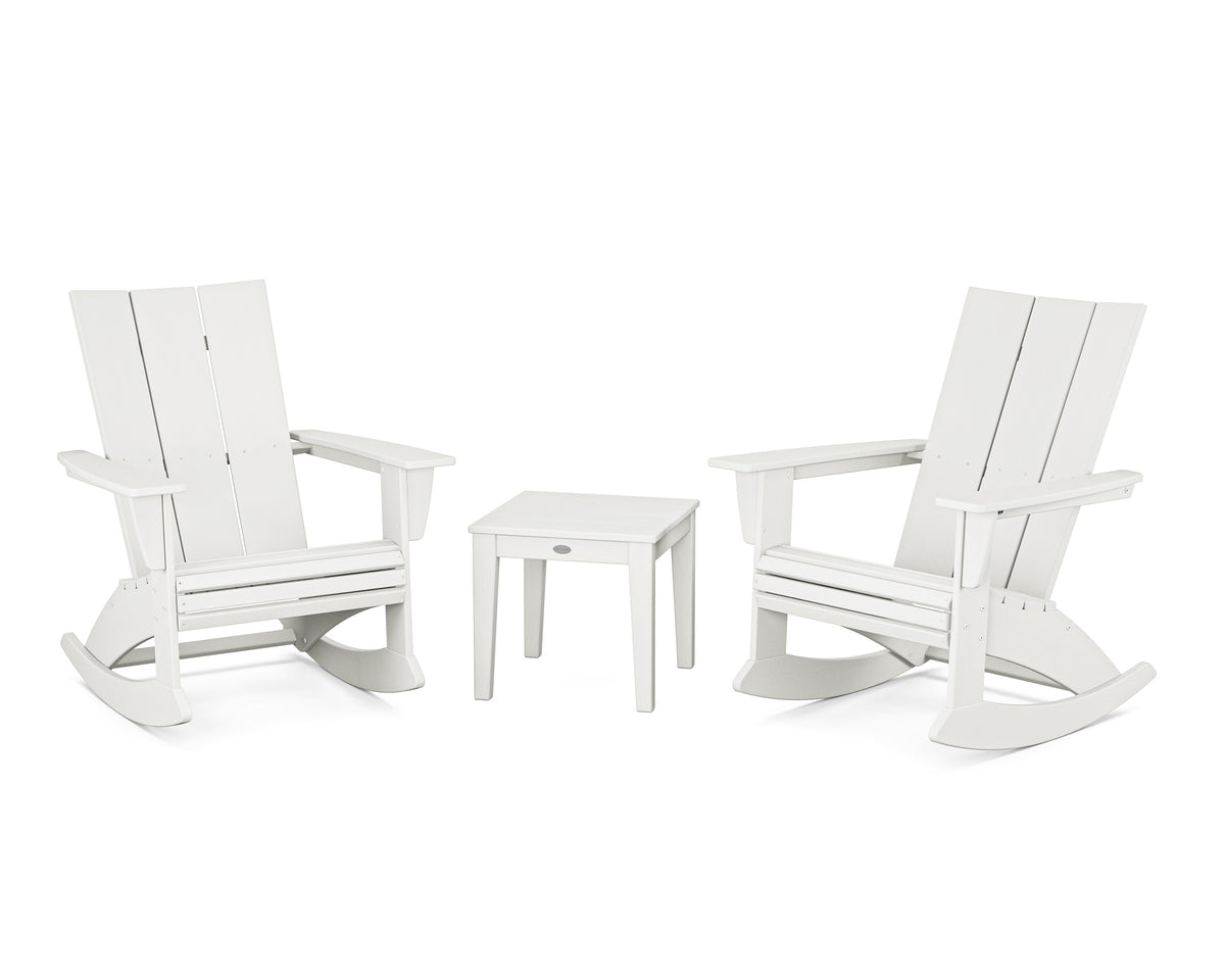 POLYWOOD Modern Curveback 3-Piece Adirondack Rocking Chair Set in Vintage White