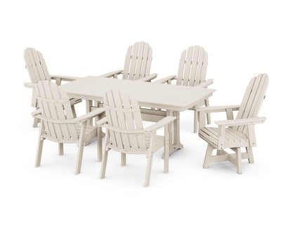 POLYWOOD Vineyard Curveback Adirondack Swivel Chair 7-Piece Farmhouse Dining Set with Trestle Legs in Sand