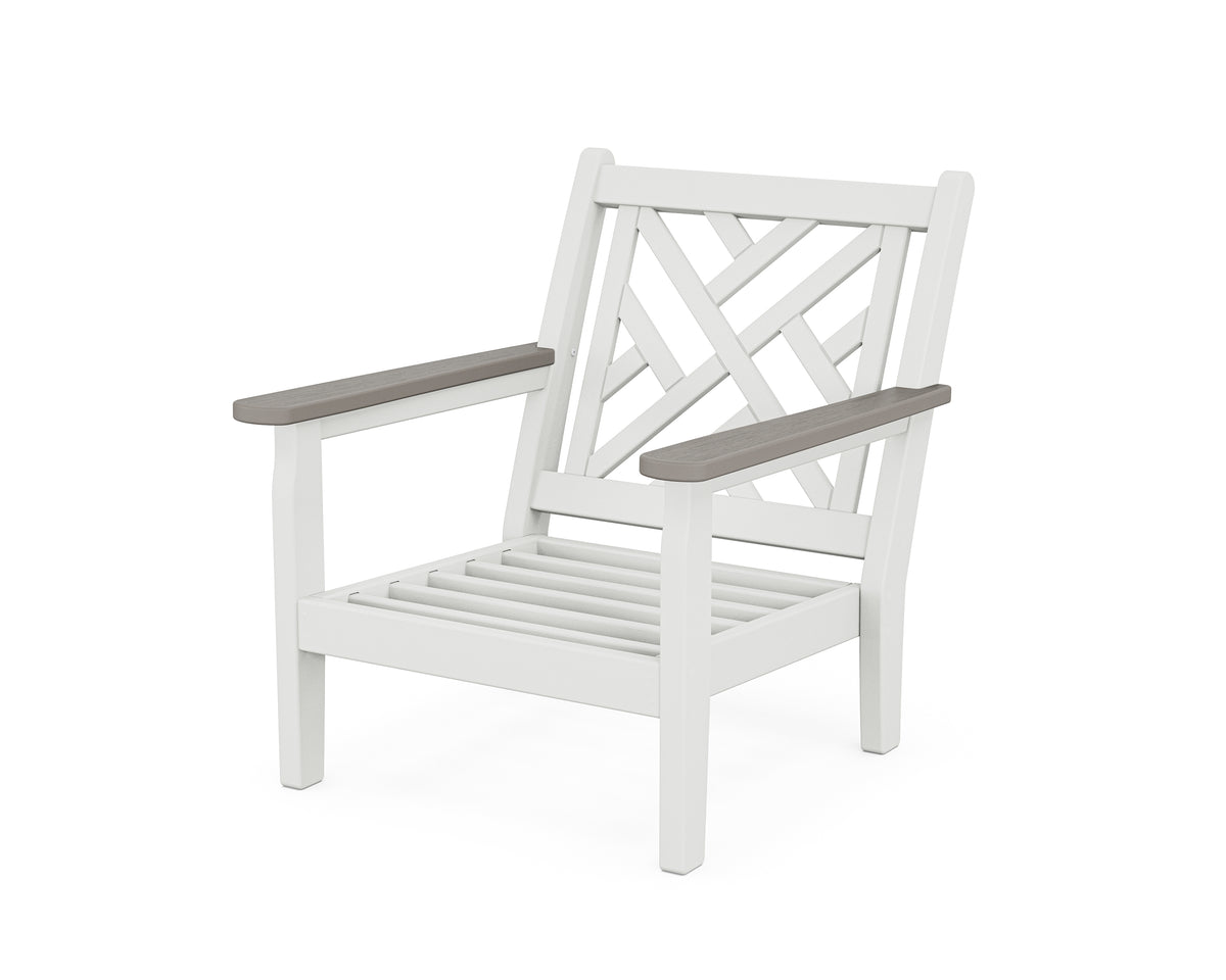 POLYWOOD Chippendale Deep Seating Chair Frame in White / Driftwood