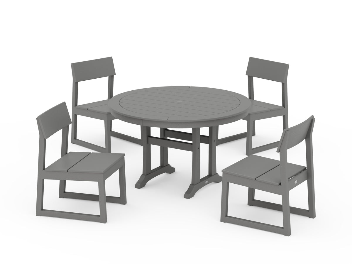 POLYWOOD EDGE Side Chair 5-Piece Round Dining Set with Trestle Legs in Slate Grey