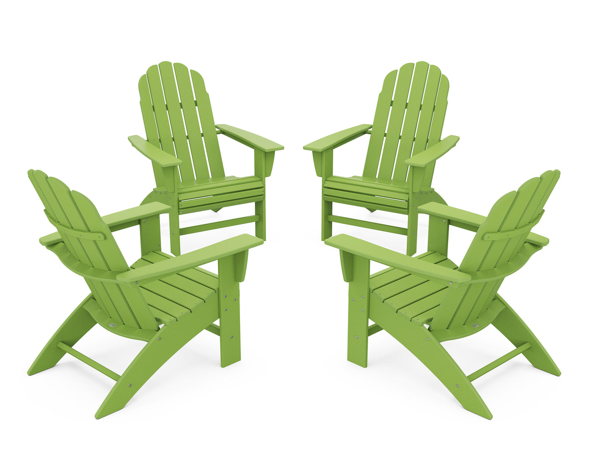 POLYWOOD 4-Piece Vineyard Curveback Adirondack Chair Conversation Set in Lime
