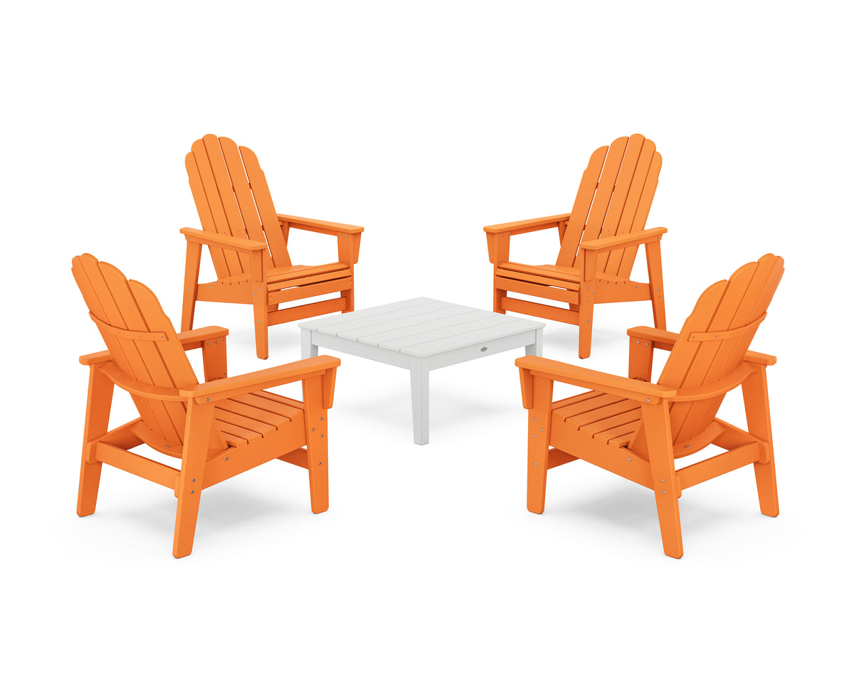 POLYWOOD 5-Piece Vineyard Grand Upright Adirondack Chair Conversation Group in Tangerine / White