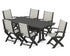 POLYWOOD Coastal Folding Arm Chair 7-Piece Farmhouse Dining Set with Trestle Legs in Black / Birch