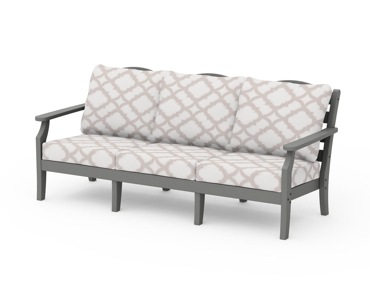 POLYWOOD Savannah Deep Seating Sofa in Slate Grey / Trellis Dune Burlap