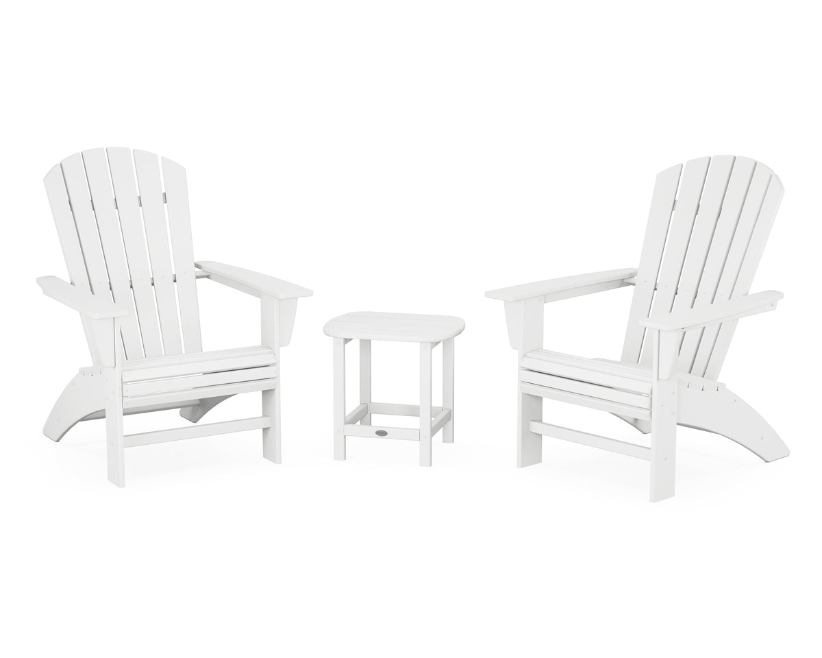 POLYWOOD Nautical 3-Piece Curveback Adirondack Set in White