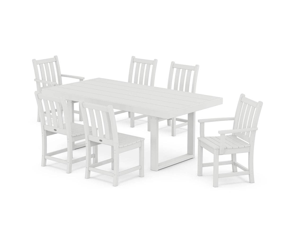 POLYWOOD Traditional Garden 7-Piece Dining Set - 39" x 78" Table in White