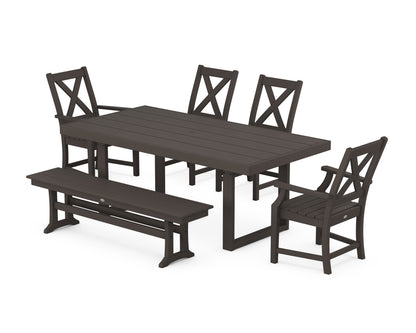 POLYWOOD Braxton 6-Piece Dining Set with Bench - 39" x 78" Table in Vintage Coffee
