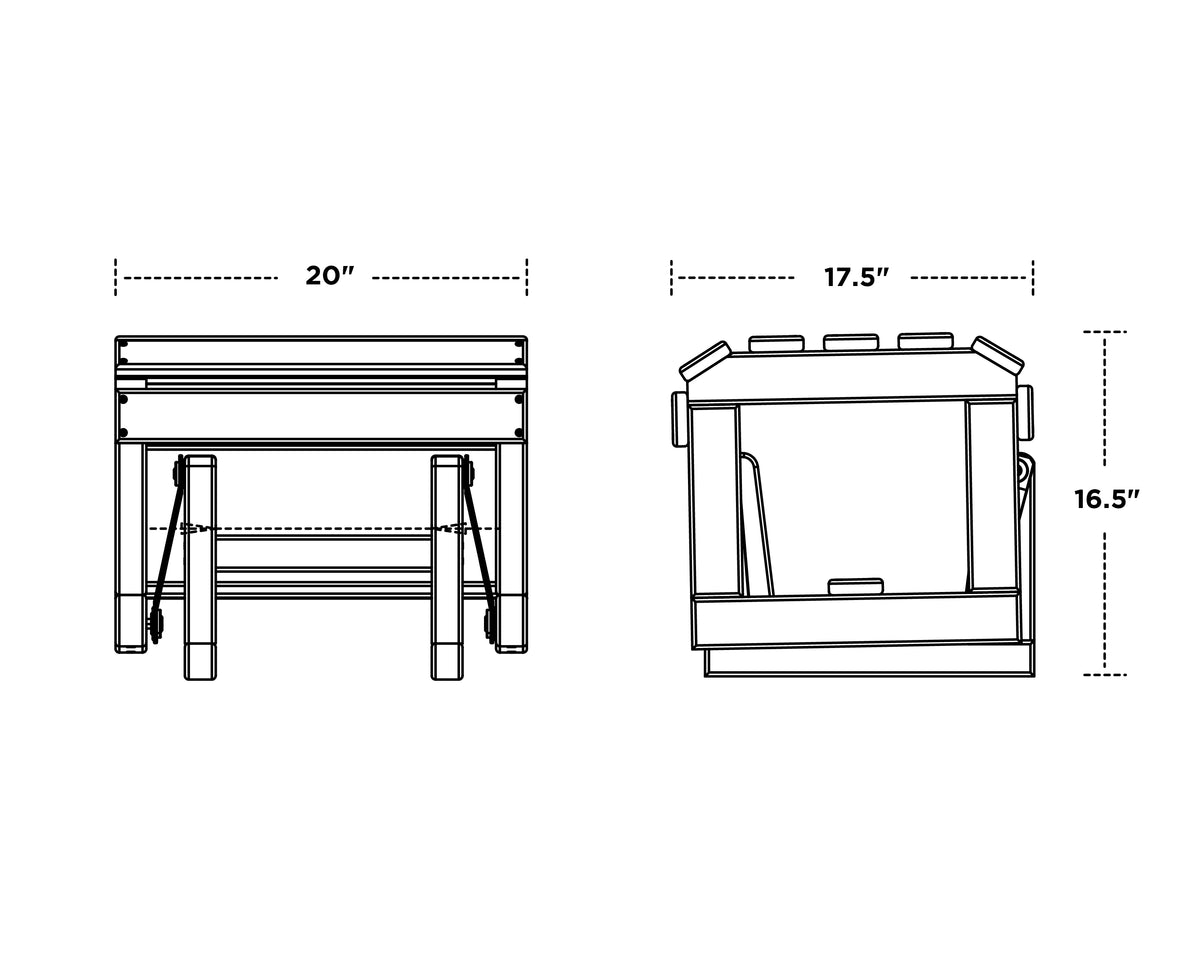 POLYWOOD Classic Adirondack Glider Ottoman dimension drawing with width, depth and height measurements