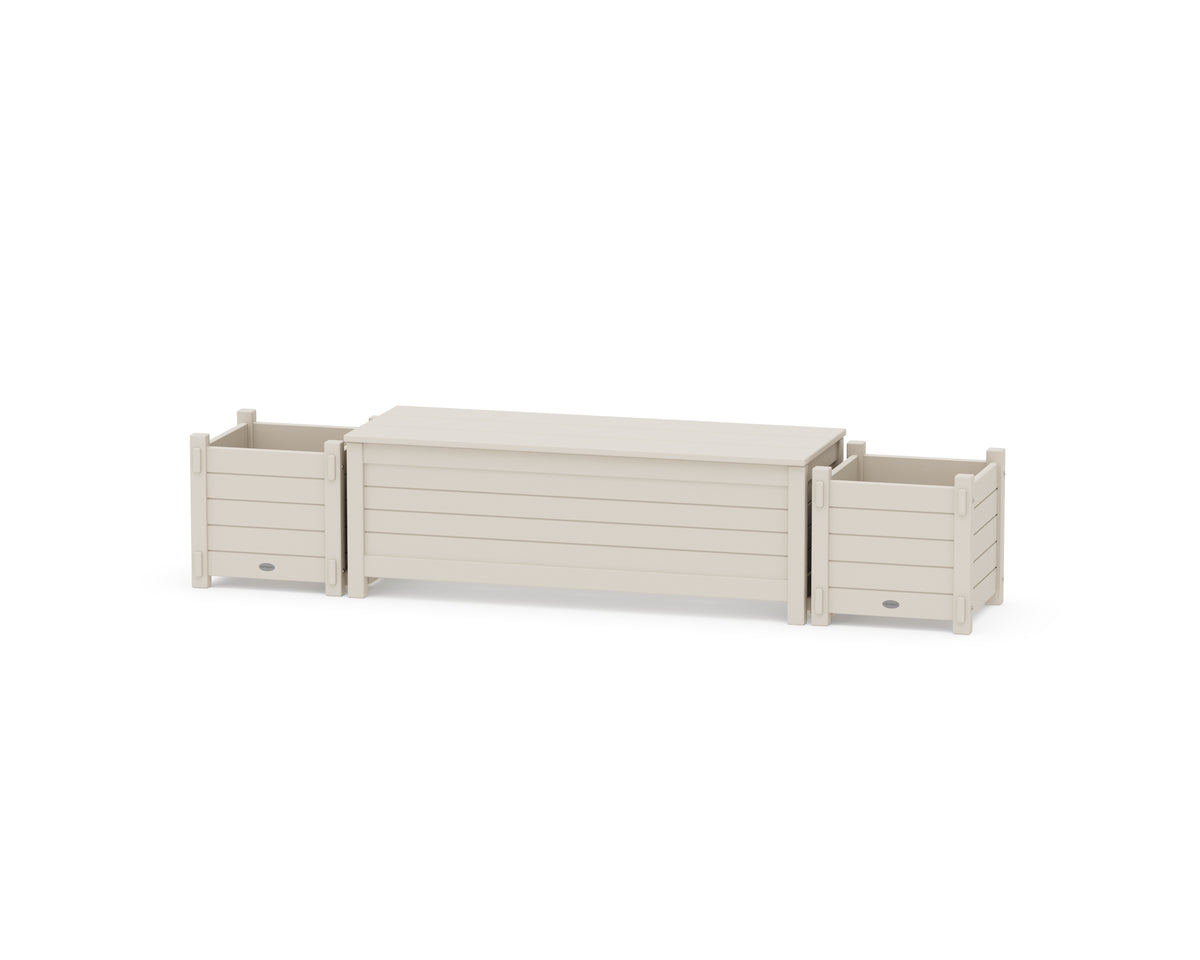 POLYWOOD 48" Nautical Straight Planter Storage Bench Set in Sand