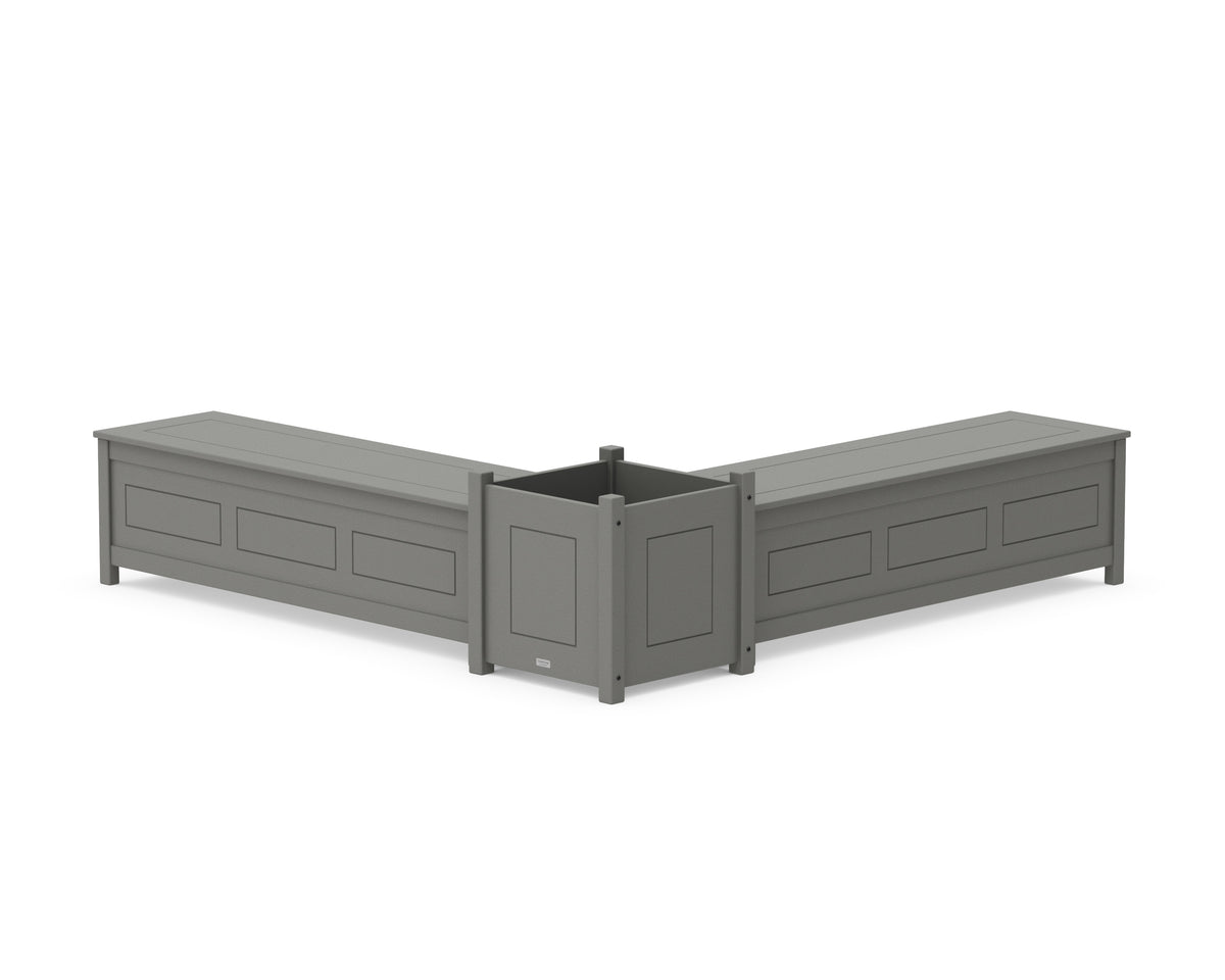 POLYWOOD 60" Country Living L-Shaped Planter Storage Bench Set - Large in Slate Grey