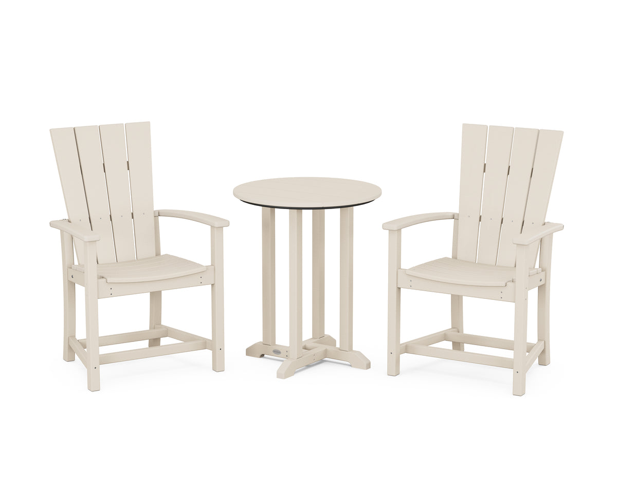 POLYWOOD Quattro 3-Piece Round Farmhouse Bistro Dining Set in Sand