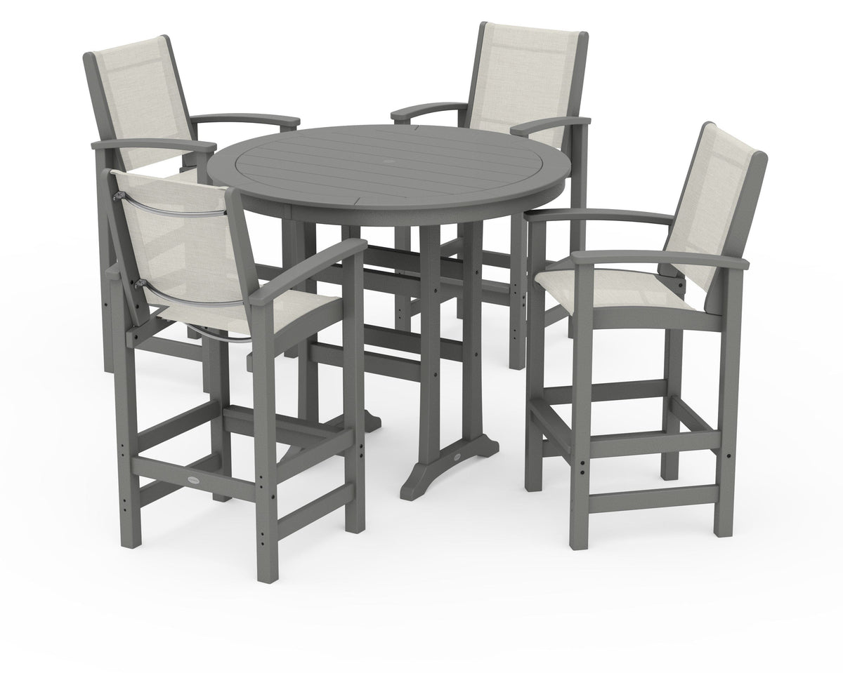 POLYWOOD Coastal 5-Piece Nautical Trestle Bar Set in Slate Grey / Parchment