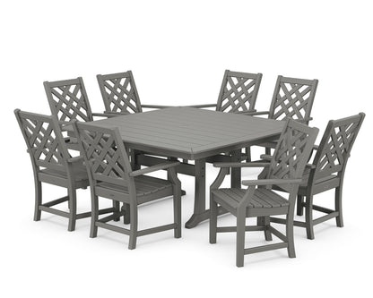 POLYWOOD Wovendale 9-Piece Square Dining Set with Trestle Legs in Slate Grey