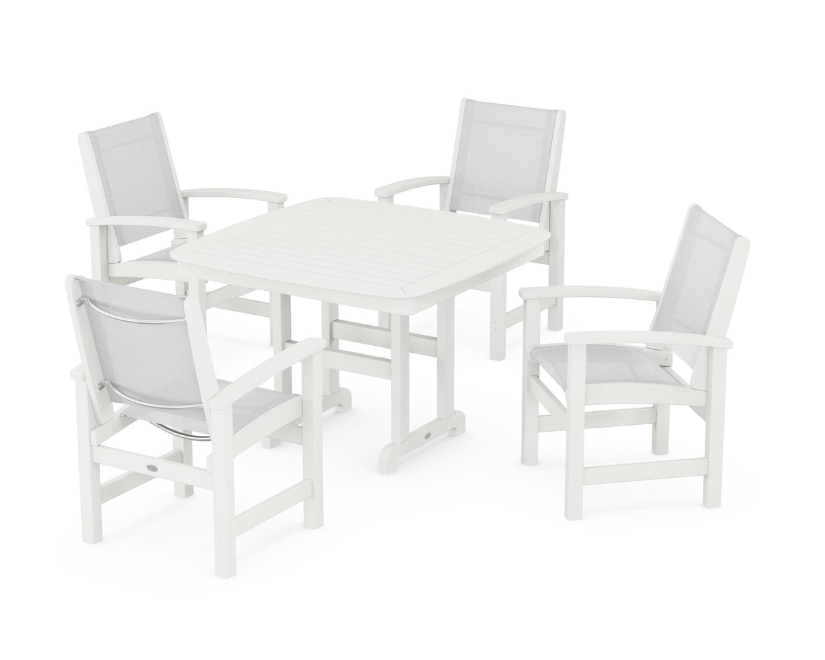 POLYWOOD Coastal 5-Piece Dining Set with Nautical 44" Dining Table in Vintage White / White