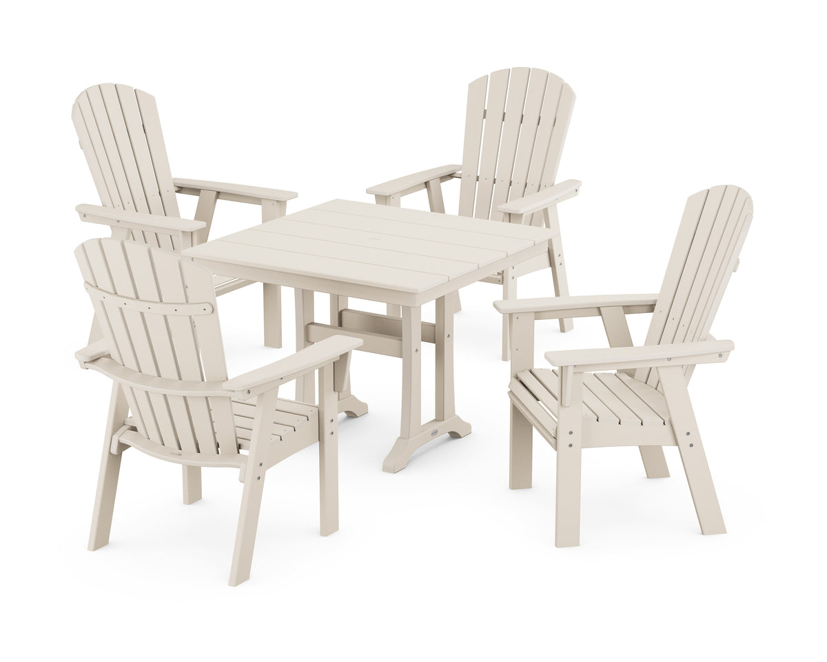 POLYWOOD Nautical Adirondack 5-Piece Farmhouse Dining Set with Trestle Legs - 37" Table in Sand