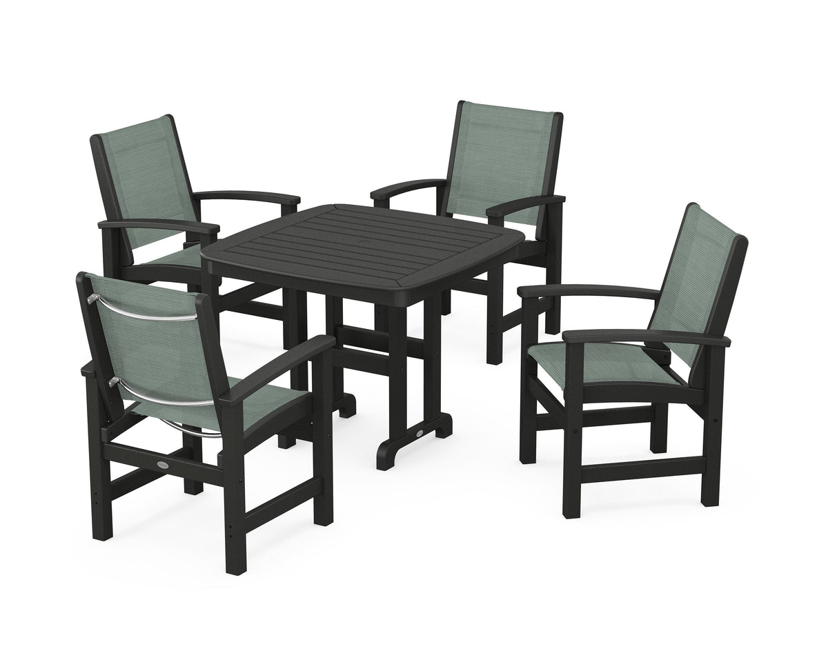 POLYWOOD Coastal 5-Piece Dining Set with Nautical 37" Dining Table in Black / Dupioni Sea Mist