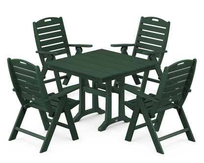POLYWOOD Nautical Folding Highback Chair 5-Piece Farmhouse Trestle Dining Set in Green