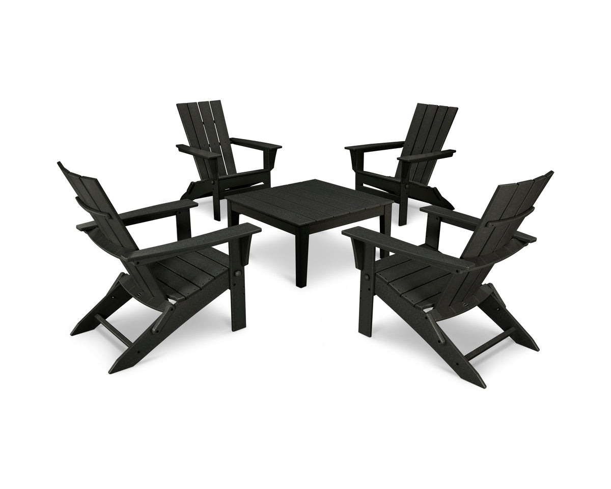 POLYWOOD Quattro Folding Chair 5-Piece Conversation Set in Black