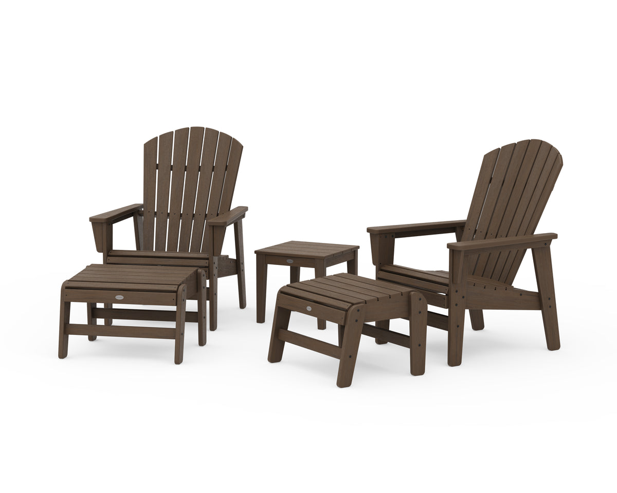 POLYWOOD 5-Piece Nautical Grand Upright Adirondack Set with Ottomans and Side Table in Kona