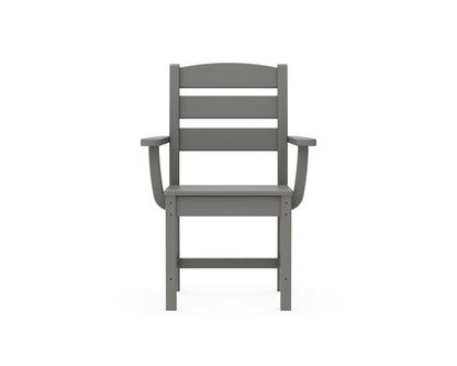 Angled view of the POLYWOOD Lakeside Dining Arm Chair in Slate Grey