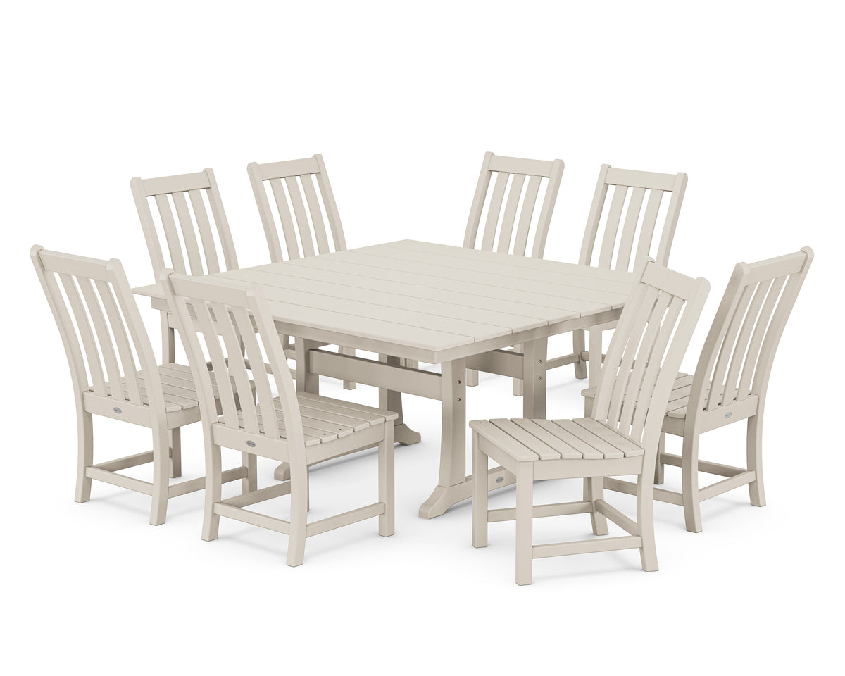 POLYWOOD Vineyard 9-Piece Farmhouse Trestle Dining Set in Sand