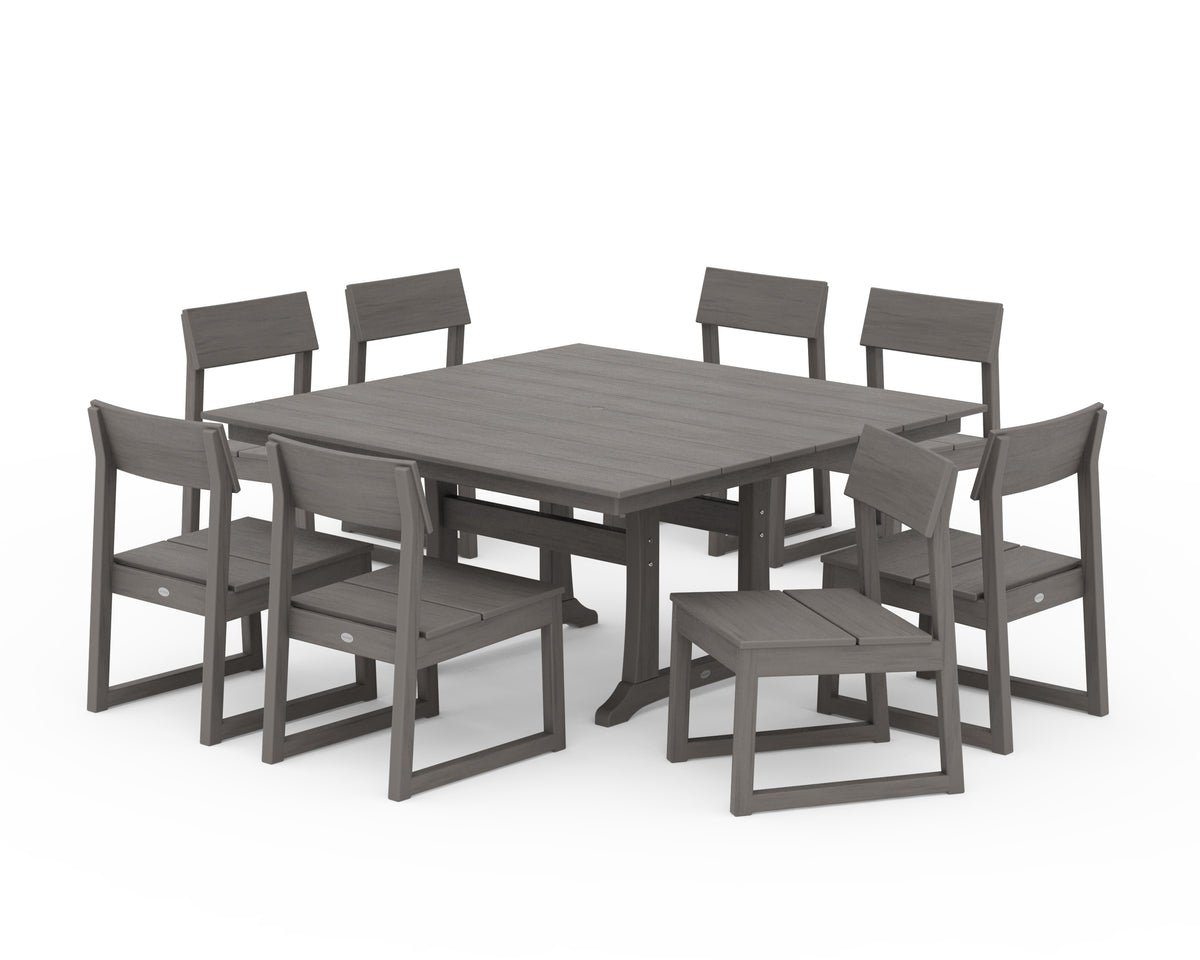 POLYWOOD EDGE 9-Piece Farmhouse Trestle Dining Set in Driftwood