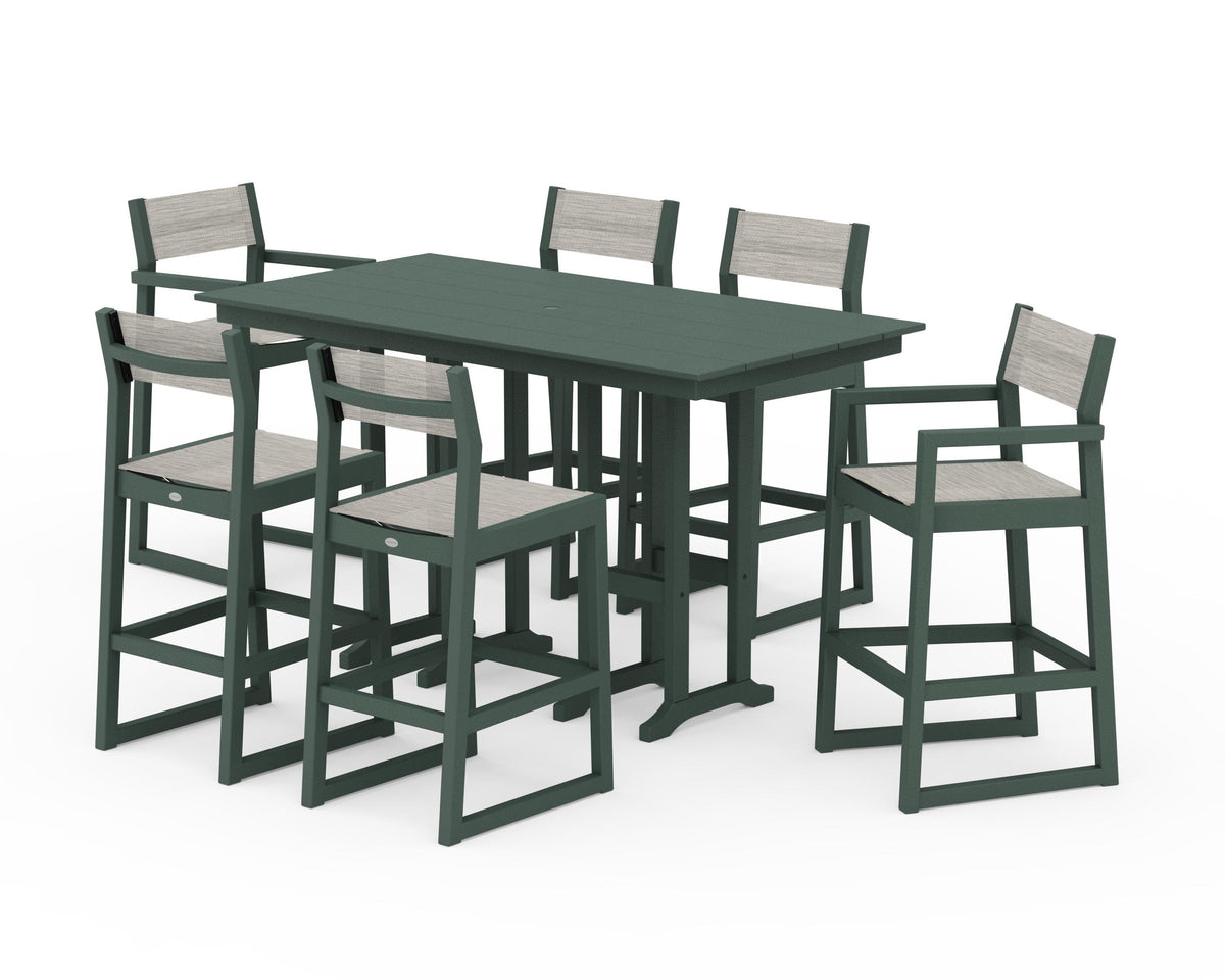 POLYWOOD EDGE Sling 7-Piece Farmhouse Bar Set in Green / Birch