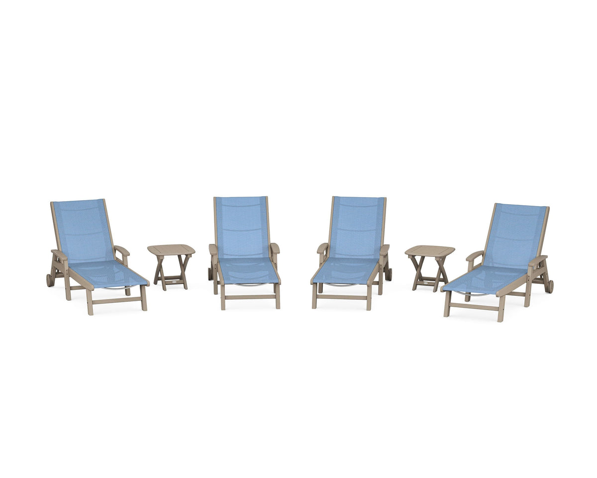 POLYWOOD Coastal Chaise 6-Piece Set with Wheels in Vintage Sahara / Poolside