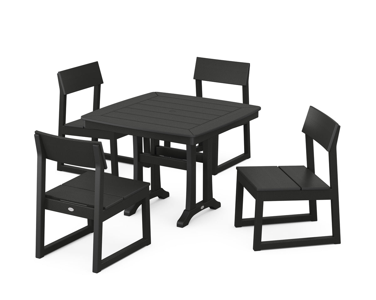 POLYWOOD EDGE Side Chair 5-Piece Dining Set with Trestle Legs (Nautical Trestle 37" Table) in Black