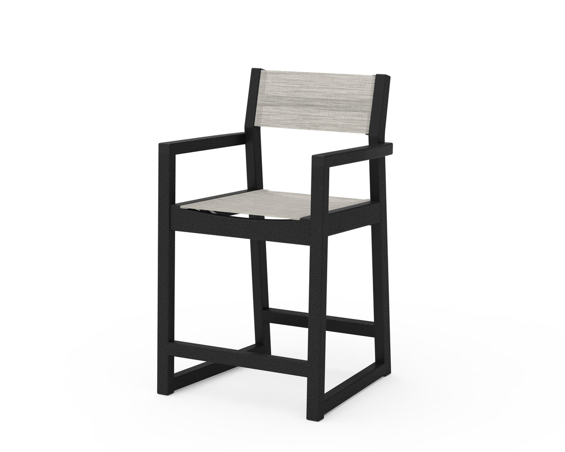 POLYWOOD EDGE Sling Counter Arm Chair in Black / Birch
