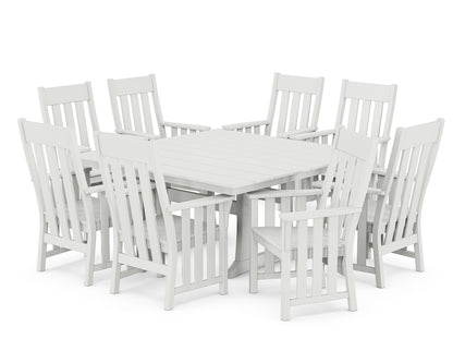 POLYWOOD Acadia 9-Piece Square Farmhouse Dining Set with Trestle Legs in White