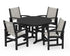 POLYWOOD Coastal 5-Piece Round Farmhouse Dining Set in Black / Birch